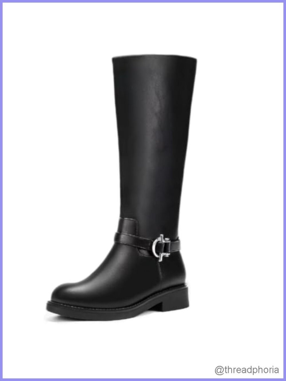 Wide Calf Knee High Boots Low Chunky Heel Riding Boots Faux Leather